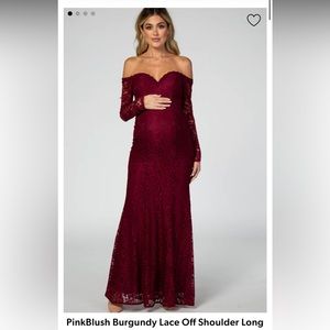 PinkBlush Burgundy Lace Off Shoulder Long Sleeve Maternity Maxi Dress